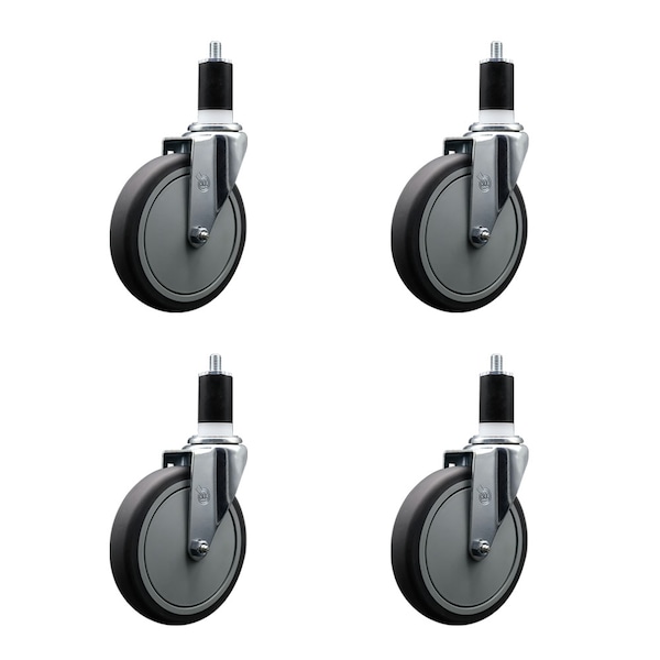 6'' Thermoplastic Rubber Wheel Swivel 1-1/2'' Expanding Stem Caster Set, 4PK